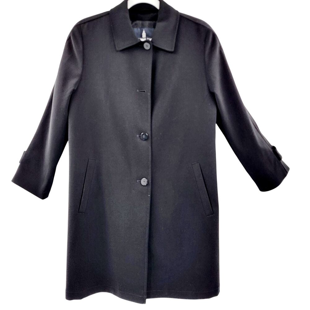 London Fog Black Full Length Collared Button Up Lined Trench Coat Womens Size SP
